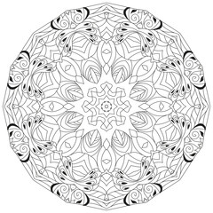 Hand drawn zentangle circular ornament for coloring page.