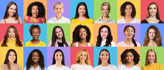 Obraz na płótnie Canvas Composite collage of happy diverse multicultural women