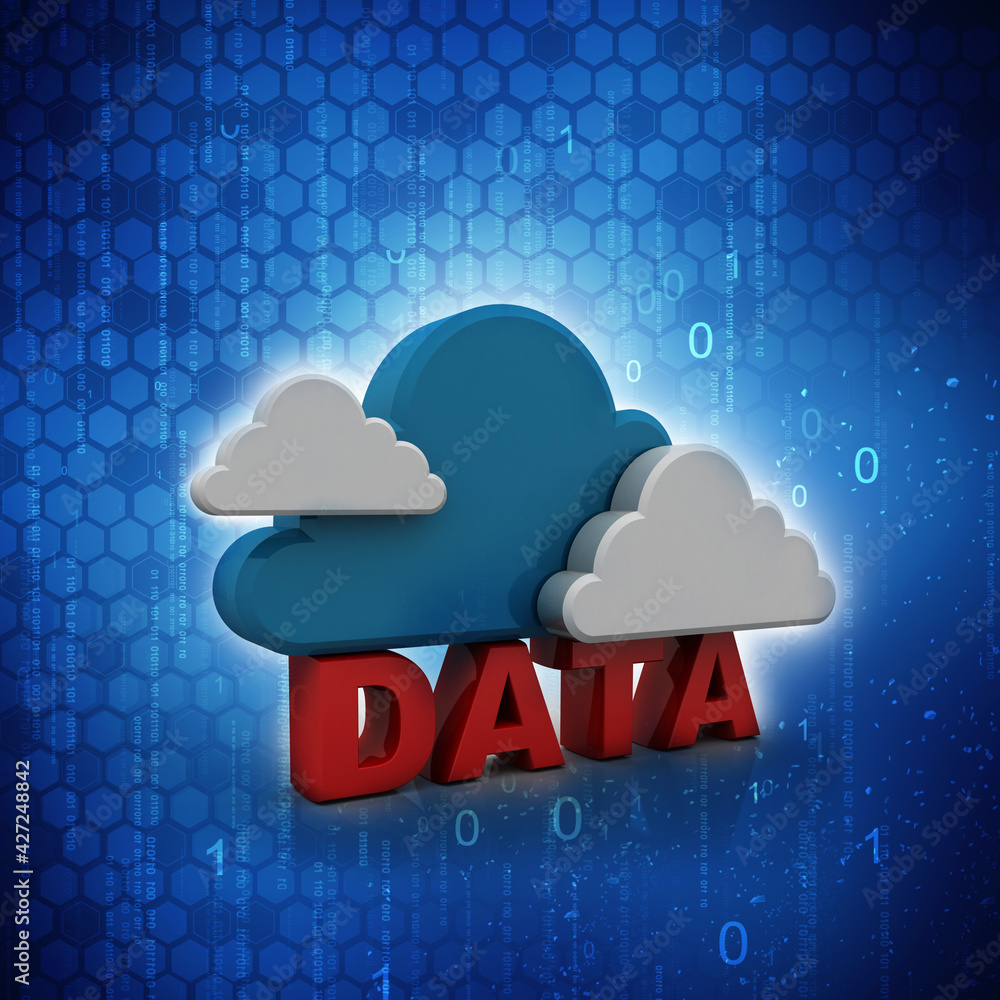 Poster 3d rendering cloud online storage icons with data