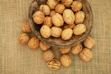fresh and organic walnuts on plate