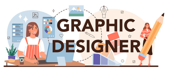 Graphic designer typographic header. Artist creating modern - obrazy, fototapety, plakaty