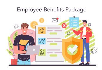 Employee benefits package concept. Compensation supplementing employee