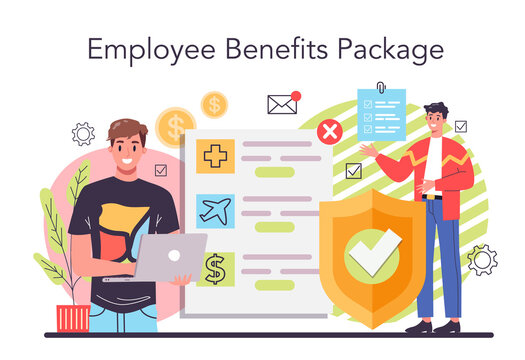 Employee benefits package concept. Compensation supplementing employee