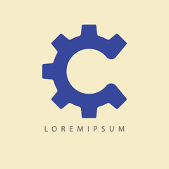 C Letter Gear Mechanic Logo Design Template. Modern Gear Icon Line Art Vector