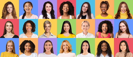 Composite set of smiling diverse multiracial women