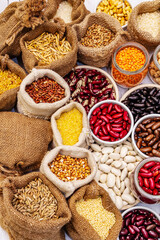 Assorted different types of beans and cereals grains