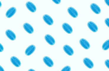 Surreal Pop Art Blue Colored of Half Cut Fresh Watermelons in Diagonal Rows