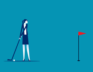 Business people hit the golf ball into the hole