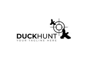 two flying  with aim target shoot for duck hunt logo