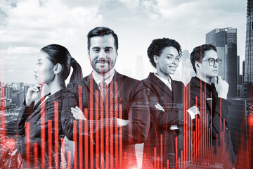 Group of business colleagues working on new venture capital and hi-tech start up and try to...