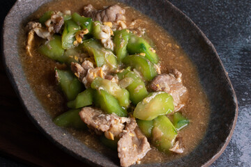 Stir-fried zucchini with pork and eggs. Thai food