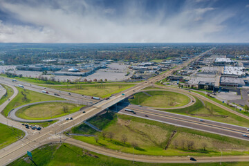 High above highways, interchanges the roads on interstate takes you on a fast transportation...