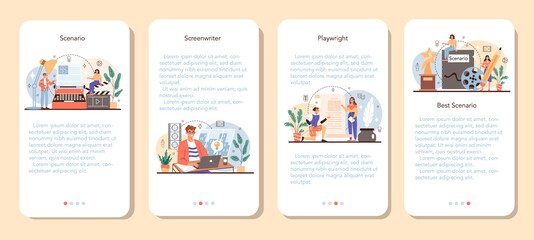 Screenwriter mobile application banner set. Playwright create a screenplay