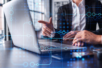 Two information technology specialist brainstorming on project to create a new approach to develop...