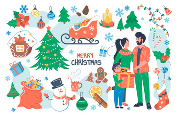 Merry Christmas concept isolated elements set