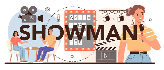 Obraz premium Showman typographic header. Television host in studio, TV presenter