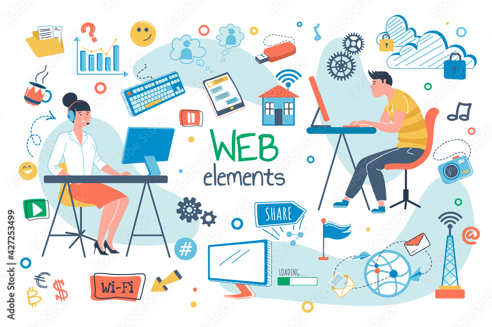 Poster web elements concept isolated set