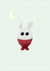 Postcard with animals. Cute little bunny. templates for postcards, social networks and posters. An illustration of cute animals, a poster with a funny rabbit. cute mermaid.