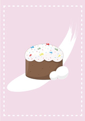 Easter Cake Greeting card Cute Easter cake. templates for postcards, social networks, and posters. Illustration, poster with a funny Easter cake.