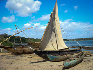 Wood Fishing Boats on a Beach in Mombasa, Kenya