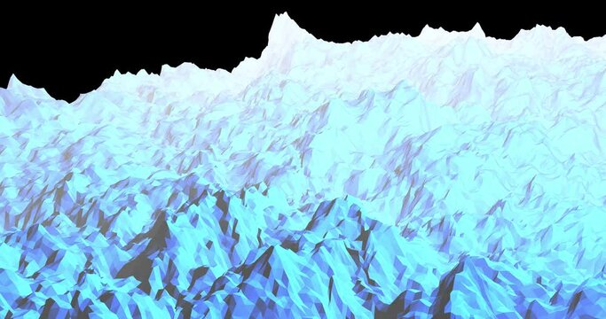 Polygonal landscape with virtual fog and blue light. Cyberspace concept and data transfer visualization.
Amount of peaks as data files flowing in virtual space. Virtual 3d chart representation
