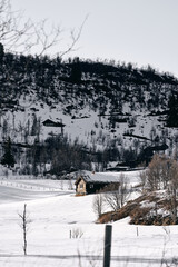 Old traditional house or cabin in the mountains of Norway.