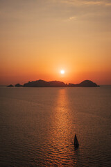 Obraz premium View to Palmarola, sunset from the island of Ponza or Pontine Islands in the Tyrrhenian Sea near Terracina