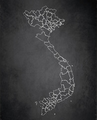 Vietnam map, administrative division, separates regions, background blackboard, chalkboard blank