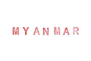 Red color rubber stamp in word Myanmar on white paper background