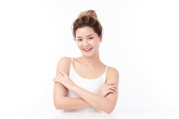 Beautiful young asian woman with clean fresh skin on white background, Face care, Facial treatment, Cosmetology, beauty and spa, Asian women portrait
