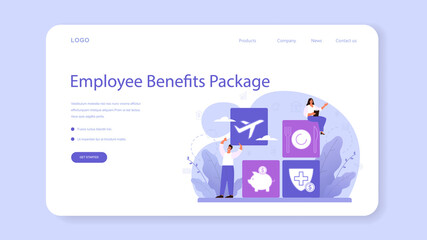 Employee benefits package web banner or landing page. Compensation