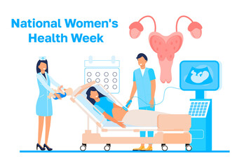 National Women's Health Week concept vector for web, app. Event on Mother's Day to encourage women health. Family planning, pregnancy, infertility treatment, endometriosis concept
