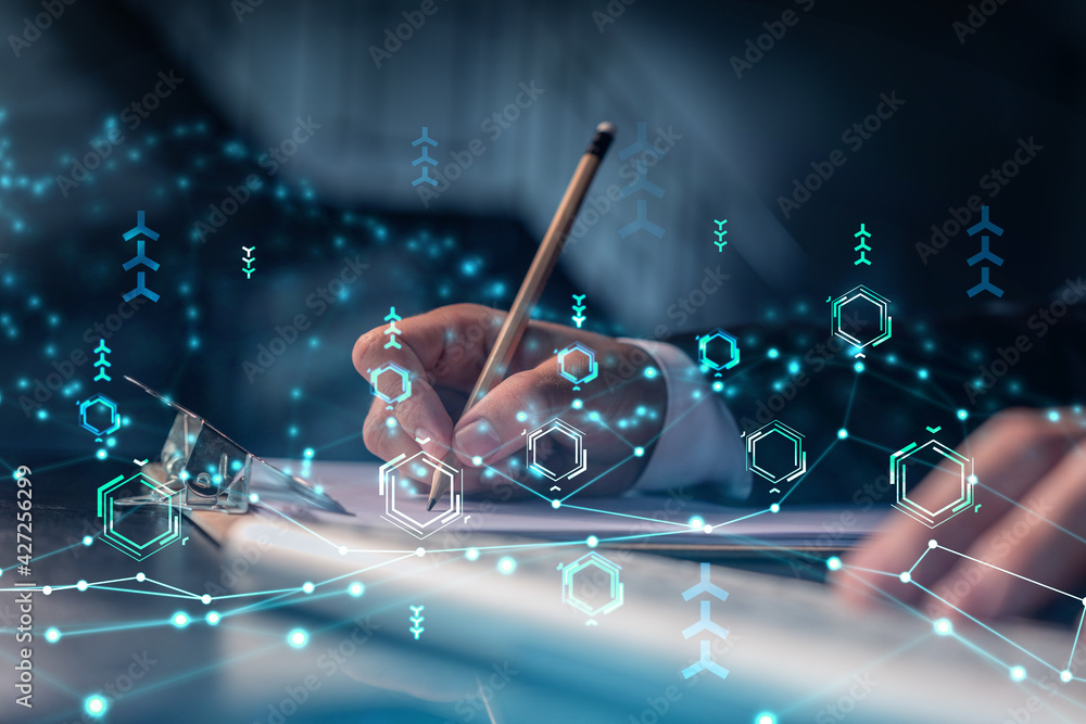 Poster hands writing down some ideas to create innovative software to change the world and provide a comple