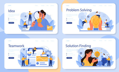 Idea web banner or landing page set. Creative innovation or business solution