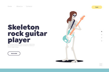 Skeleton rock guitar player concept of landing page for rock festival event