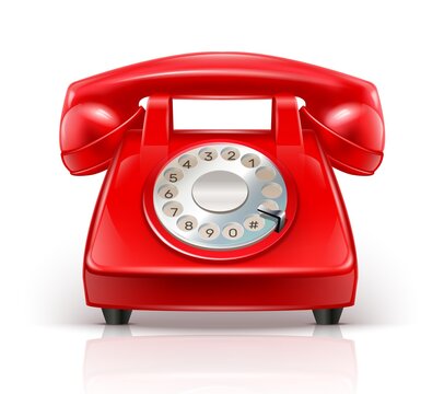 Vector 3d realistic red phone. Isolated on white background.