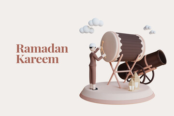 3D rendering Ramadan Kareem and Eid Mubarak background with space for your text.