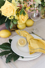 serving on a lemon-colored table with a yellow napkin