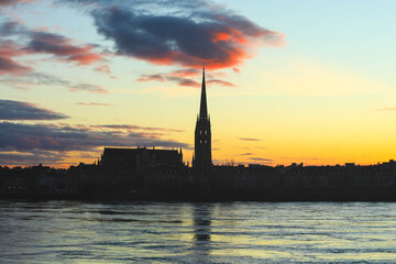 Fototapeta na wymiar Pont de Pierre at twilight, Bordeaux city, France