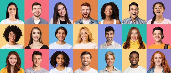 Composite collage of smiling diverse multicultural people