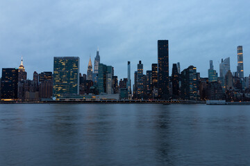 Evening Midtown Manhattan Skyline along the East River in New York City