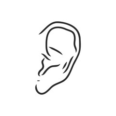 Drawing human ear ear vector sketch on a white background