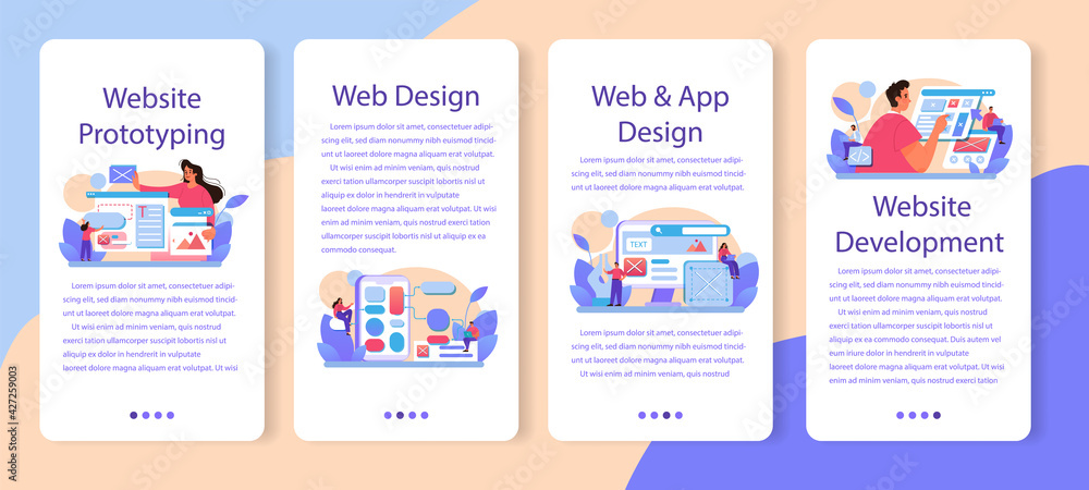 Poster website prototyping mobile application banner set. web page modeling