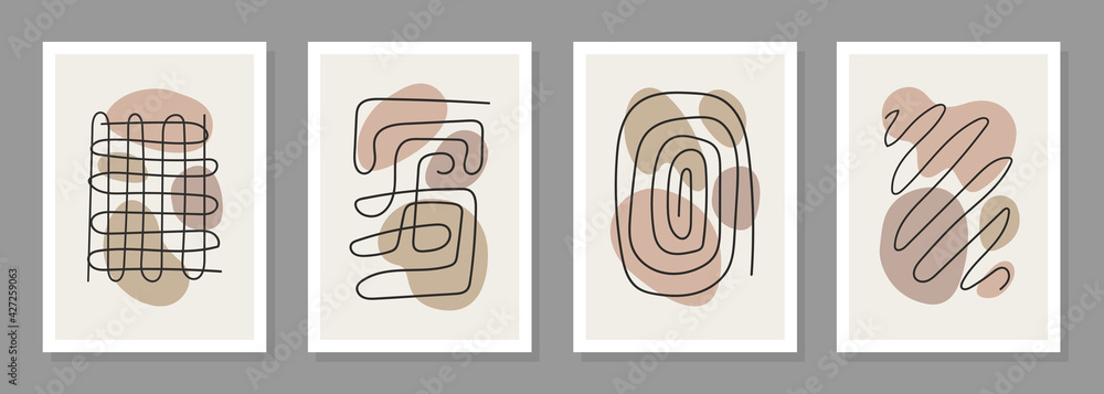 Poster modern vector set of abstract backgrounds with pastel organic shapes and lines. minimalistic creativ