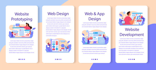 Naklejka premium Website prototyping mobile application banner set. Web page modeling