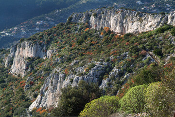 The limestone cliffs at La Turbie in Monte Carlo, Principality of Monaco.