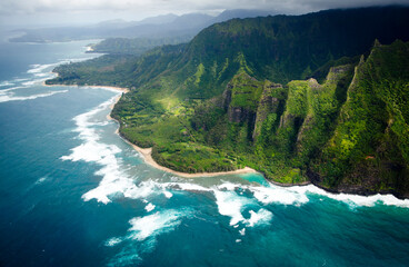 Naklejka na ściany i meble Aerial view of Na Pali Coast in Kauai, Hawaii