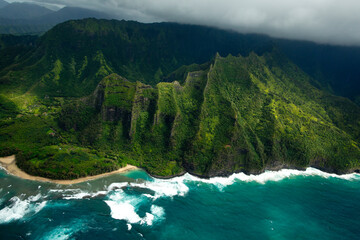 Naklejka na ściany i meble Aerial view of Na Pali Coast in Kauai, Hawaii