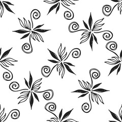 Vector seamless pattern with hand drawn floral oriental abstract elements on white background