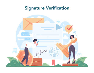 Notary service concept. Professional lawyer signing and legalizing paper